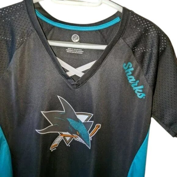 Fanatics San Jose Sharks Iconic Athena Lace-Up V-Neck T-Shirt NHL Top Tee Jersey - Picture 3 of 3
